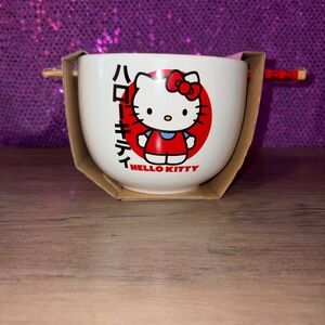 🆕💜 Hello Kitty Ceramic Ramen Bowl w/ Chopsticks Pink White Sanrio 20oz Kawaii